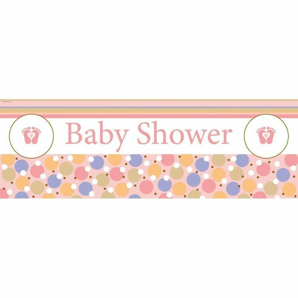 Tiny Toes Baby Shower Giant Party Banner, 5 Ft Polka Dots/Circles Pink Feet Girl