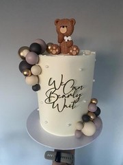 Acrylic We Can Bearly Wait Cake Topper Gold Bear Decor Baby Shower Reveal Prop