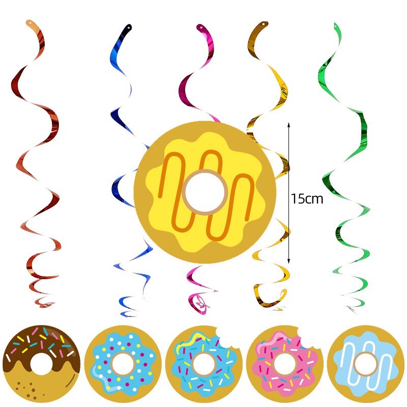 6pcs Doughnut Hanging Swirl Sweets Cake Bunting Birthday Party Banner Decoration