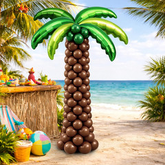 132 Pcs Palm Tree Balloon Column Stand Kit 6.5 Ft with Leaves & Coconut Balloons