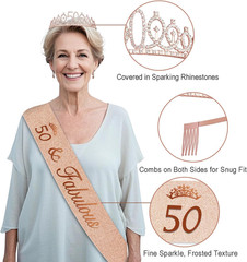 50th Birthday Party Decorations Kit 32pcs Rose Gold Black Banner Crown Sash Ball
