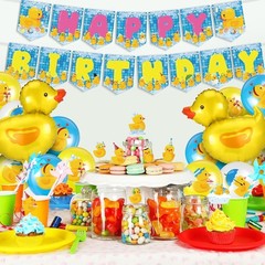 57 Pcs Duck Birthday Decorations Balloons Party Banner Cake Topper Cupcake Toppe