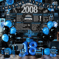 18Th Birthday Decorations for Boys, Blue & Black Happy 18Th Birthday Decorations
