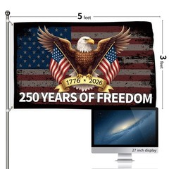 250th Anniversary Flag 3×5 Ft Double Sided 3 Ply Patriotic Eagle 250 Years Freed