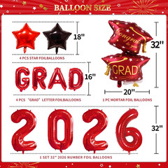 Party Spot！125 PCS Red and Black Graduation Party Decorations, 2026 Graduation P