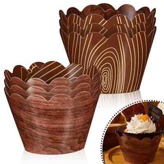 60 Pieces Wood Grain Cupcake Wrappers for Woodland Animal Baby Shower Brown