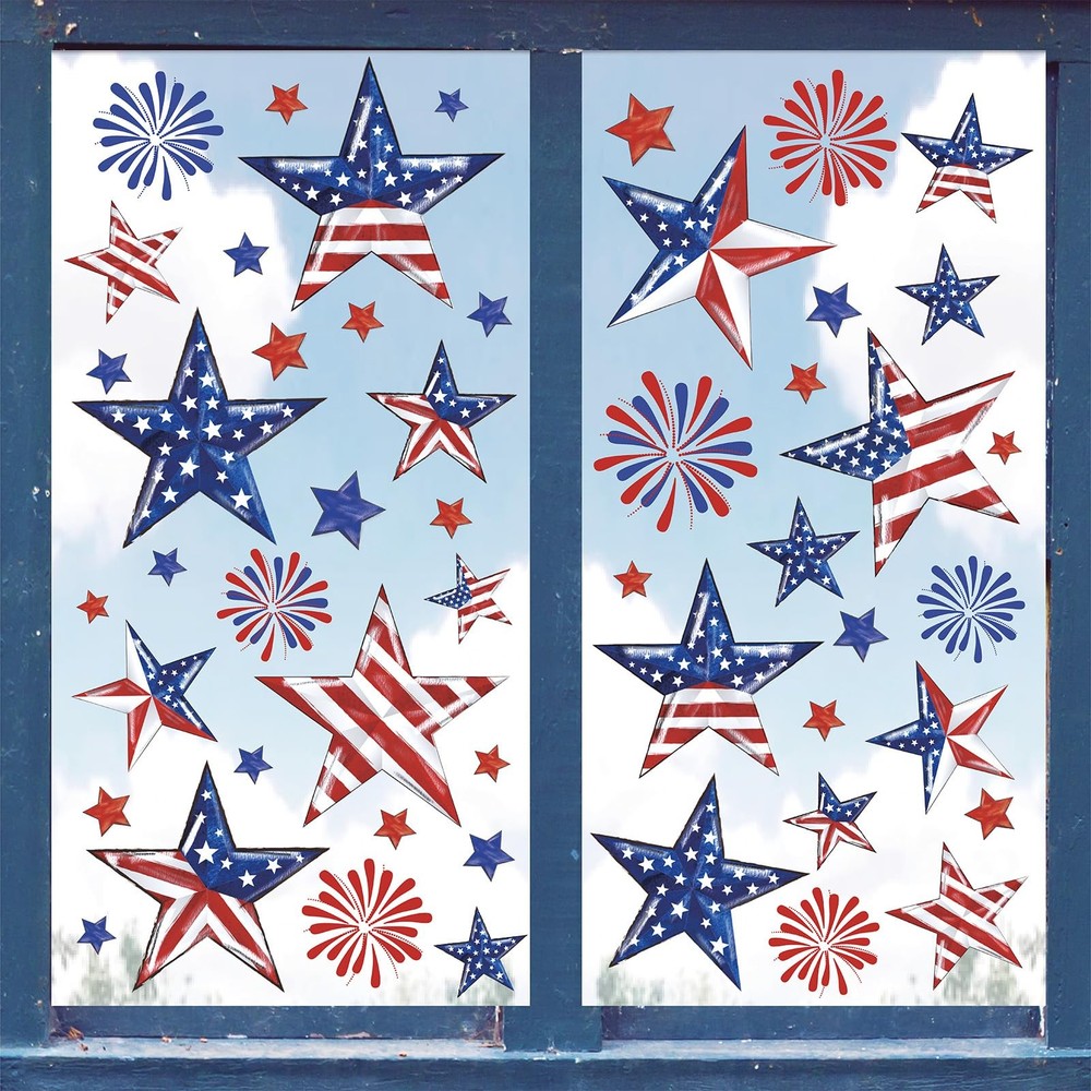 9 Sheets 4th of July Window Clings Patriotic Window Decals Watercolor Vintage U