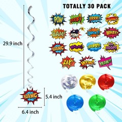 Superhero Hanging Swirls 30 Pack Hero Action Sign Foil Ceiling Hanging Swirls…