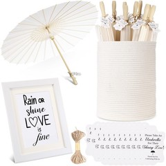 Abbylike 20 Sets Paper Umbrellas with Woven Storage Basket 33 Inch White Pape…
