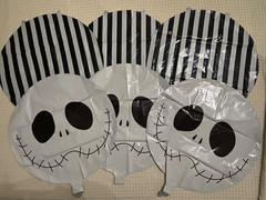 6 Pcs Black & White Foil Striped Balloons Skeletons Skull Halloween Decorations
