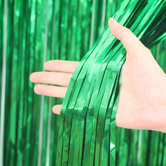 Green Foil Fringe Backdrop Curtains 3 PCS 3.3×6.6 FT Tinsel Streamers Decor