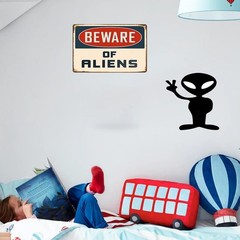 Alien Gifts Vintage Alien Decor Beware of Aliens Funny Metal Sign for Home Be…