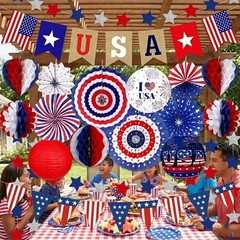 Patriotic Party Decorations, USA Banner with Red White Blue Fans, Hanging Hon…