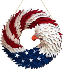 Charming Wood Patriotic Eagle Wreath – 17 Inch 4th of July Door Decor