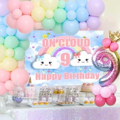 35 PCS On Cloud 9 Birthday Decoration for Girls – On Cloud 9 Backdrop, 32 inc…