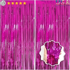 2 Pack Hot Pink Tinsel Fringe Curtain Backdrop Party Photo Booth Decorations New