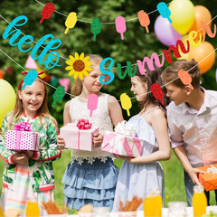 Hello Summer Decorations Colorful Popsicle Banner Garland Gift