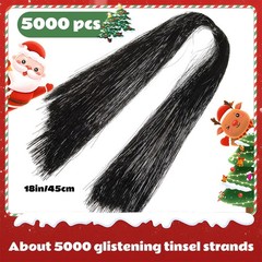 Glitter Black Christmas Icicle Tinsel Strands Foil Fringe 18 Inch 5000 PCS