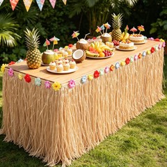 2 Pack Hawaiian Luau Grass Table Skirt, 9ft x 2.4ft Grass Party Decorations