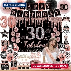 30th Birthday Decorations for Women 62PCS Rose Gold Black Party Decor Kit