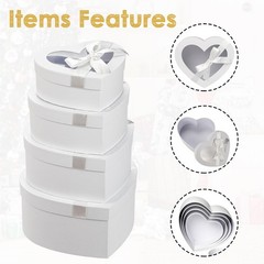 4 PCS White Heart Shaped Nesting Boxes Flower Arrangements Clear Lids Wedding