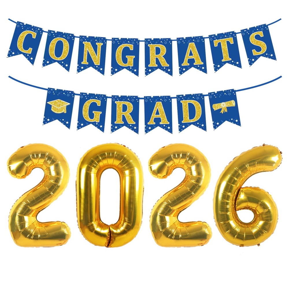 Navy Blue and Gold Graduation Decorations 2026, Gold 2026 Balloons, Congrats …