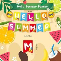 , Hello Summer Banner No DIY, Summer Banner for Summer Party Decorations, He…