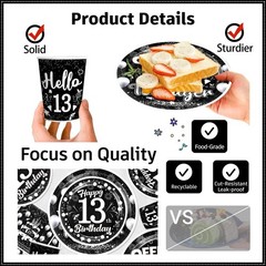 170pcs 13th Birthday Decorations for Boys Tableware Set, Black Themed 13th