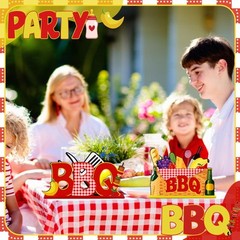 6 Pcs BBQ Wooden Table Centerpieces BBQ Wood Tabletop Signs Barbecue Themed P…