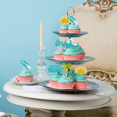 24 Pack Surfing Theme First Birthday Cupcake Toppers The Big One Party Decoratio