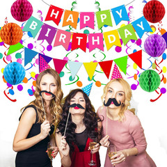 Happy Birthday Party Decorations Banner Set Confetti Garland Swirls Kit