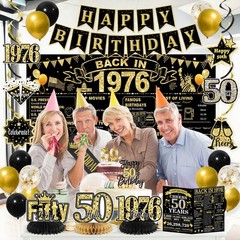 50th Birthday Decorations for Men, Black Gold Back