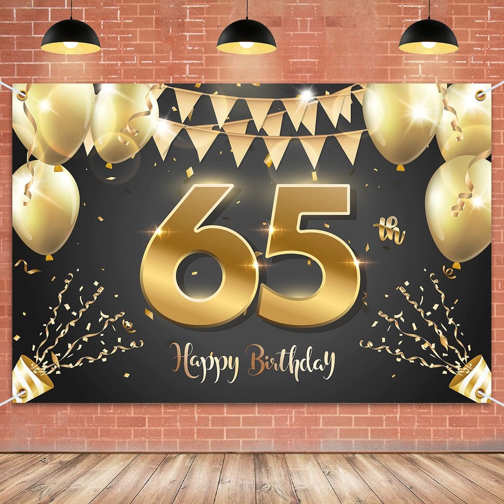 HAMIGAR 6x4ft Happy 65th Birthday Banner Backdrop – 65 Years Old Birthday Dec…