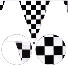 Checkered Flag Banner Race Car Party Decorations Supplies 100Ft Black White