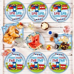 Charming Train Pattern Disposable Plates and Napkins for Birthday Parties