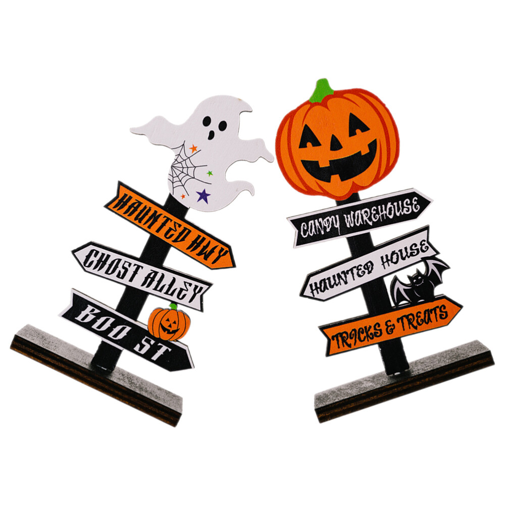 2PCS Halloween Ghost Pumpkin Decoration Table Centerpiece Wood Sign Table Decor