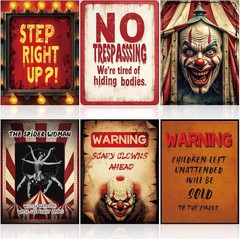 6 Pcs Halloween Haunted Circus Decorations Fabric Posters Creepy Carnival Decora