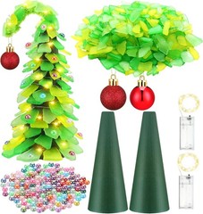 2 Pack DIY Sea Glass Christmas Tree Handmade Kit Tabletop Pearl Beach Lime
