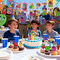 35 Pcs Number Blocks Birthday Party Supplies Decorations Set Banner Tablecloth