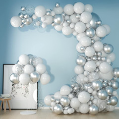White and Silver Balloons Garland Arch Kit 5″10 Inch 12″ White Silver Metallic C