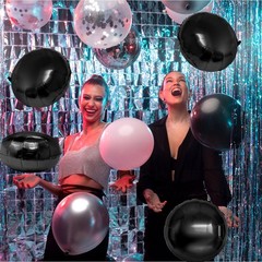 50 Pcs Round Foil Balloons, 18 Inch Round Black Mylar Helium Balloon for Part…