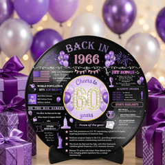 60Th Birthday Decorations, Purple Gold Back in 1966 Alternative Guest Book