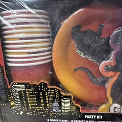 New & SEALED GODZILLA PARTY KIT 63 PC BANNER CUPS PLATES STRAWS NAPKINS Rare!