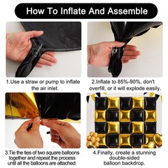 Square Foil Balloon Wall 30pcs Gold and Black Double Sided Mylar Square Ballo…