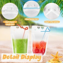 Reusable Clear Drink Pouches Plastic Pouch Straw Bag Juice Party Festival Picnic