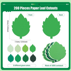 200 Pcs Paper Leaf Cutouts 4 Inch Assorted Green Color Leaf Cut Outs Paper Leaf