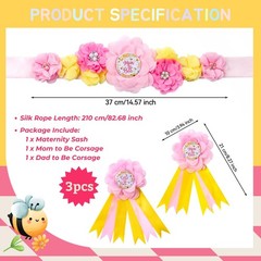 Maternity Sash Corsage Set Mom Daddy To Be Pins Fabric Flower Baby Shower Prop