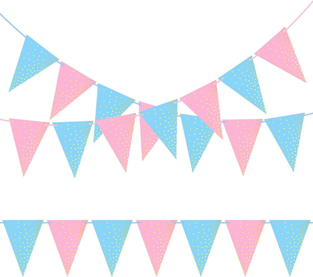 2 Pack Gender Reveal Bunting Blue & Pink Banner for Gender Reveal Party Supplies