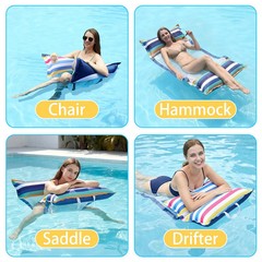 Pool Hammock Floats, XL, 2Pack Inflatable Water Floaties 4-in-1 (Saddle, Loun.