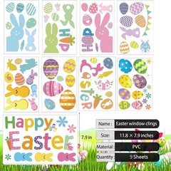 9 Sheet Easter Window Clings Decorations For Glass Spring Rabbit Egg Decals